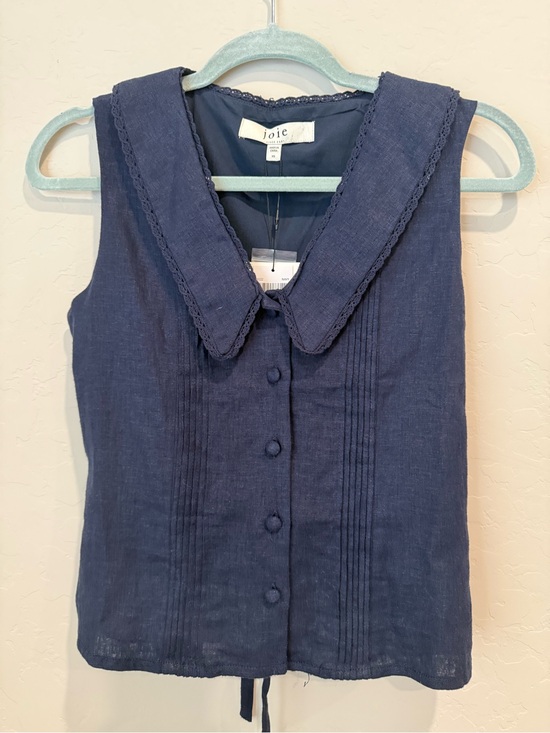 Joie Tops - Joie Navy Sleeveless Linen Button-Front Top with Peter Pan Collar